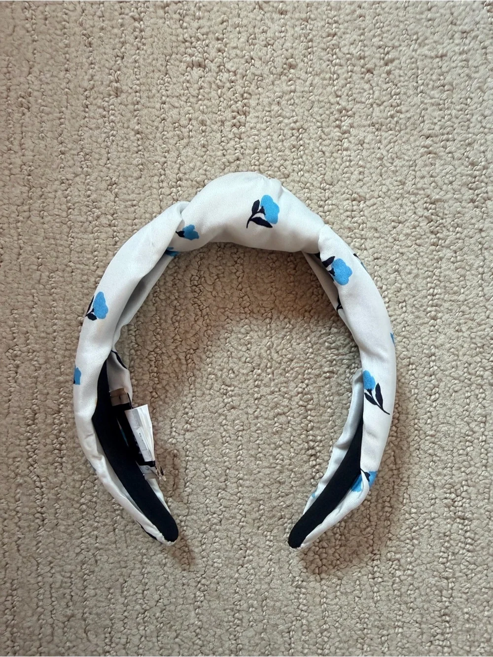 kate spade White Padded Headband with Blue Floral Print